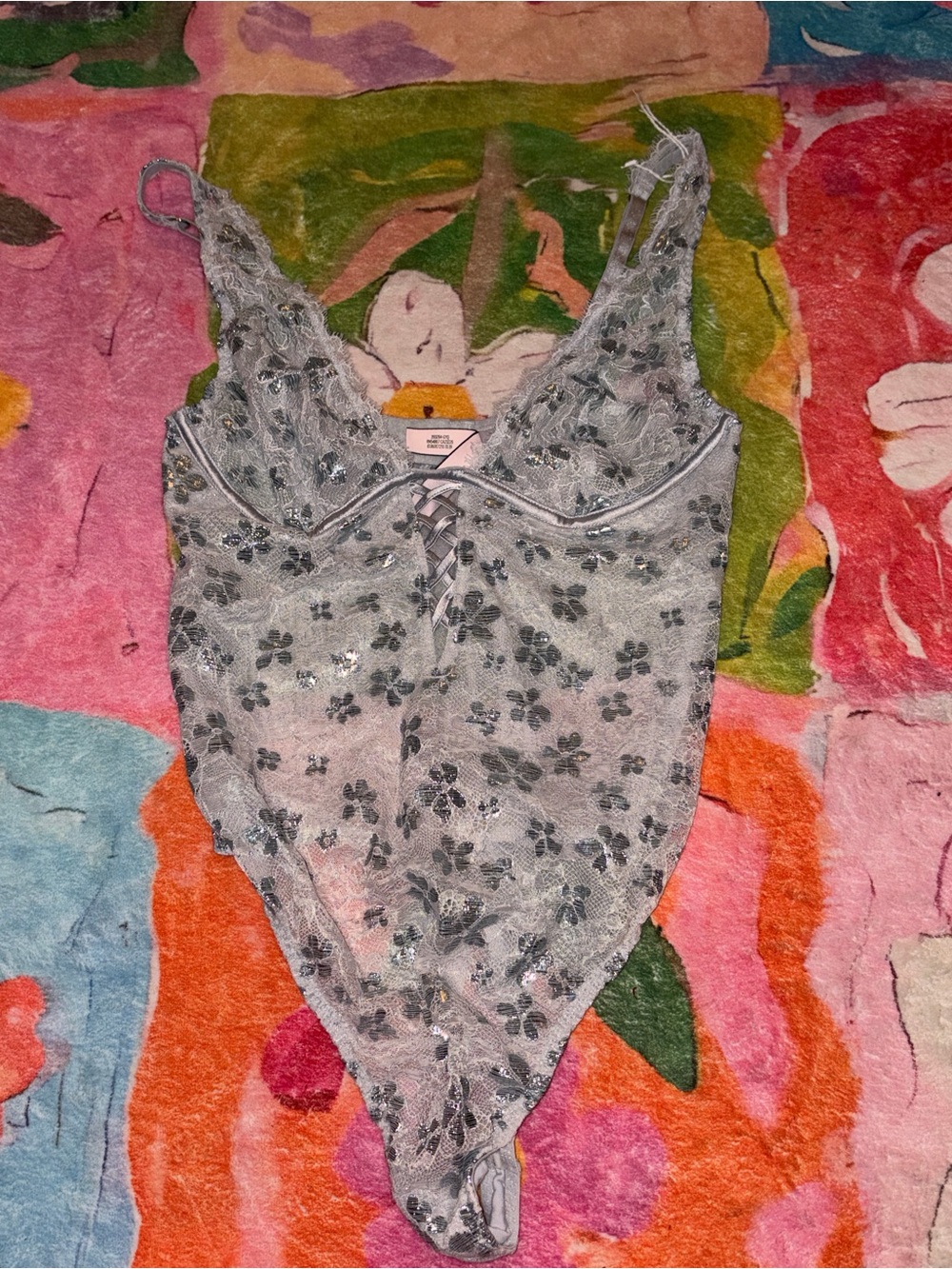 Victoria's Secret Sheer Floral Lace One-Piece Bodysuit